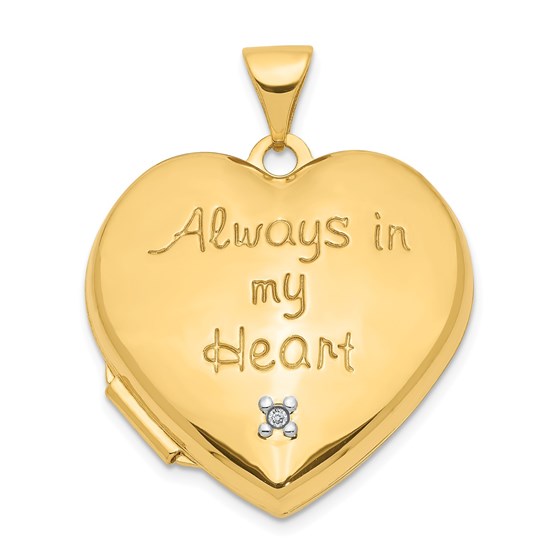 14k Yellow Gold Heart w/Diamond Locket and Heart Charm - 21 mm 14k Yellow Gold Heart w/Diamond Locket and Heart Charm - 21 mm